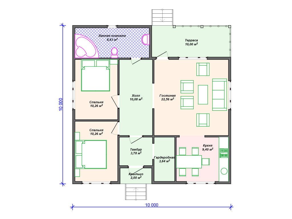 Рекомендуемая планировка каркасного дома «Мадлен»