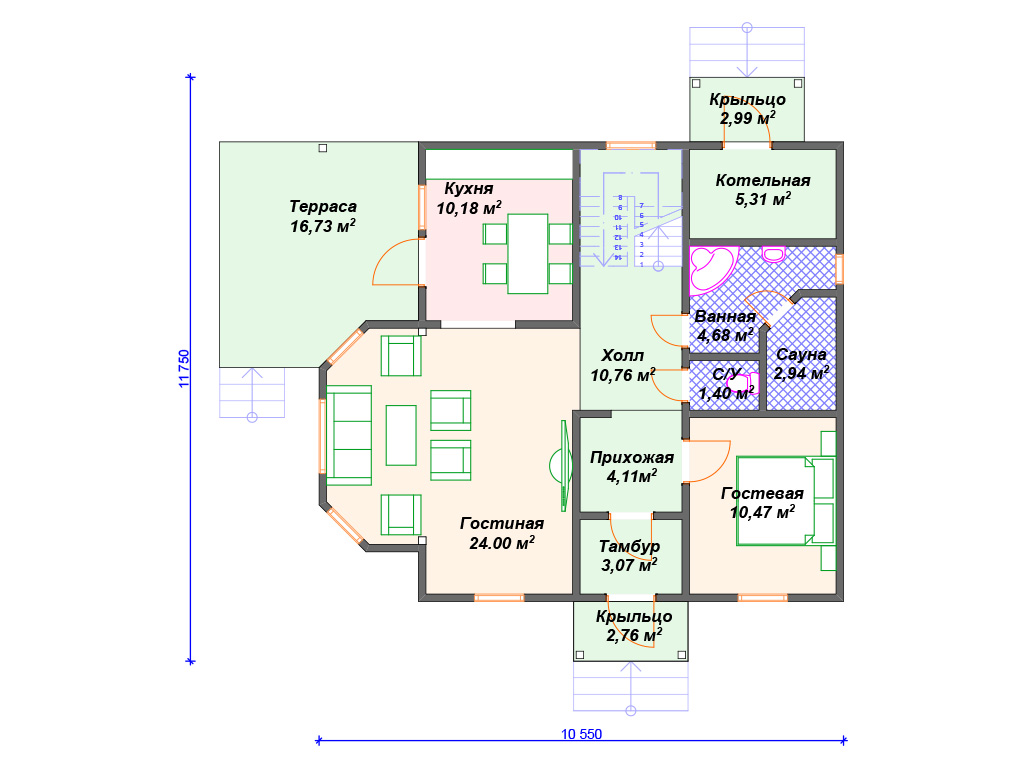 Рекомендуемая планировка каркасного дома «Цезарь»