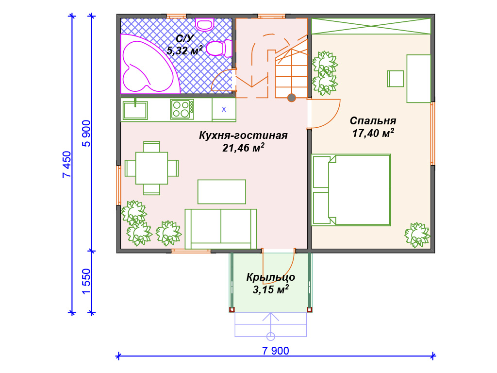 Рекомендуемая планировка каркасного дома «Эврика»
