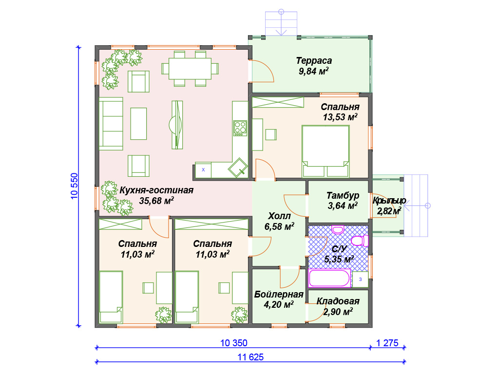 Рекомендуемая планировка каркасного дома «Гранит»