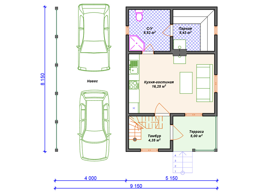 Рекомендуемая планировка каркасного дома «Гавань»