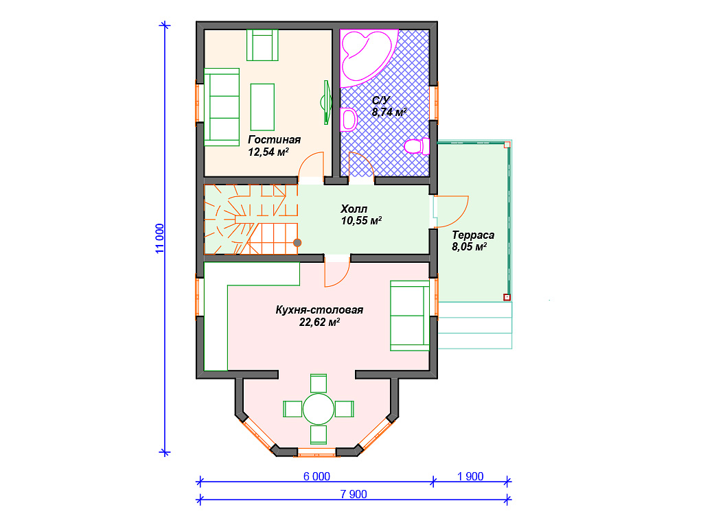 Рекомендуемая планировка каркасного дома «Винтаж»