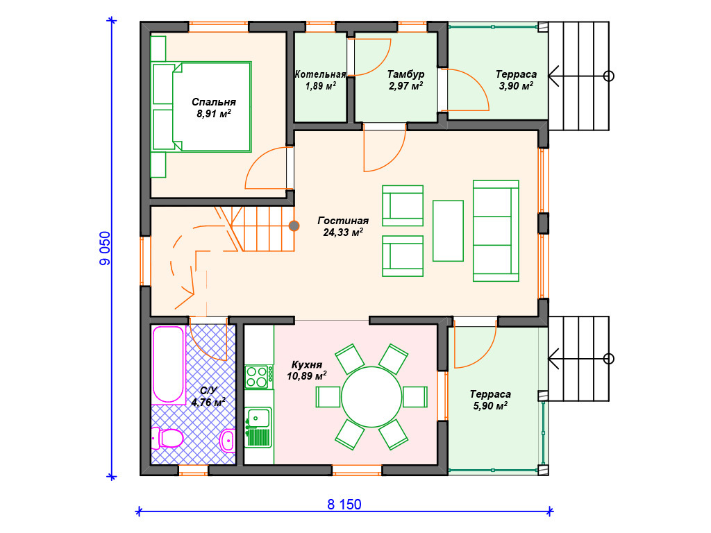 Рекомендуемая планировка каркасного дома «Ривьера»