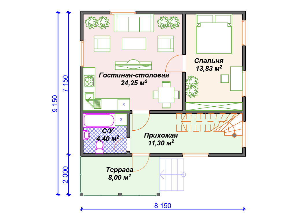 Рекомендуемая планировка каркасного дома «Виджо»
