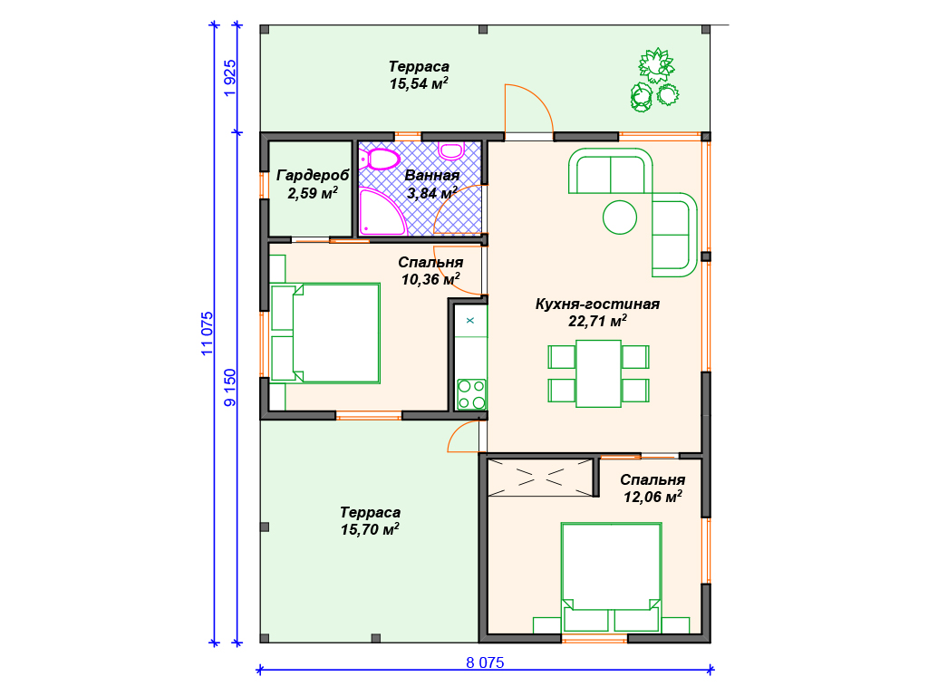 Рекомендуемая планировка каркасного дома «Талан»