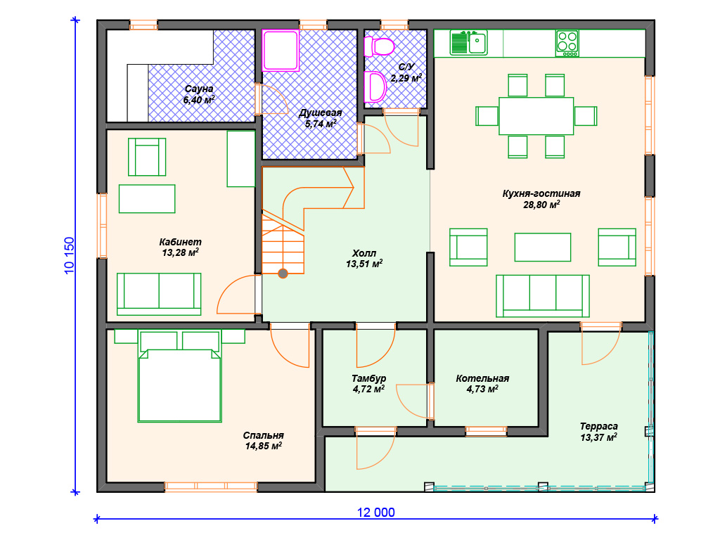 Рекомендуемая планировка каркасного дома «Палермо»