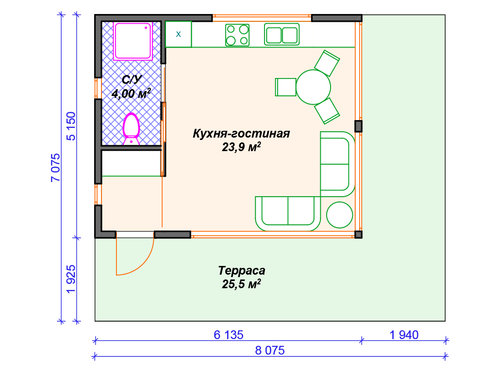Рекомендуемая планировка дачного дома «Сиена»