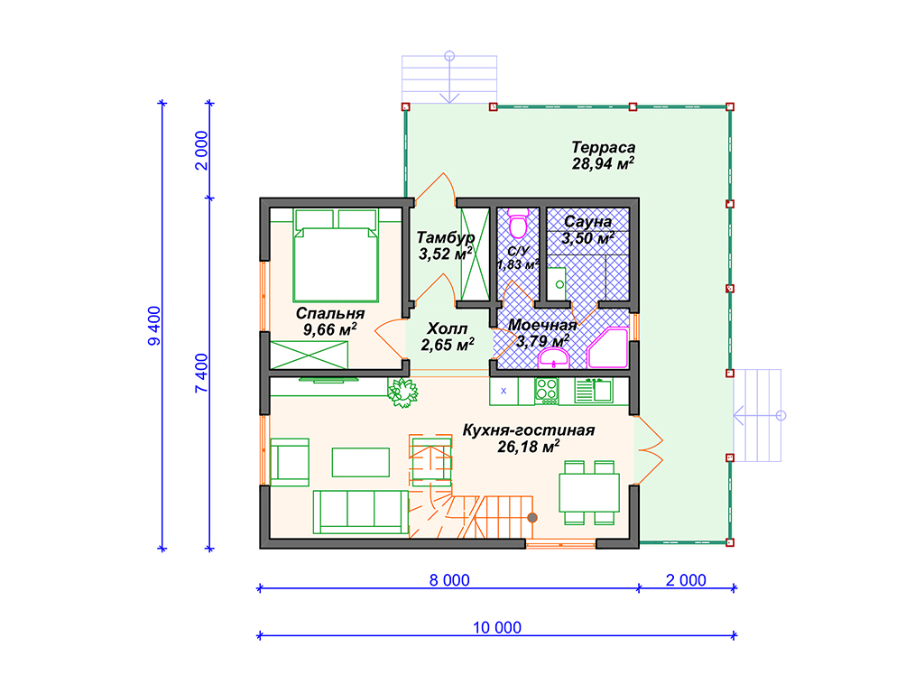 Рекомендуемая планировка каркасного дома «Комфорт»
