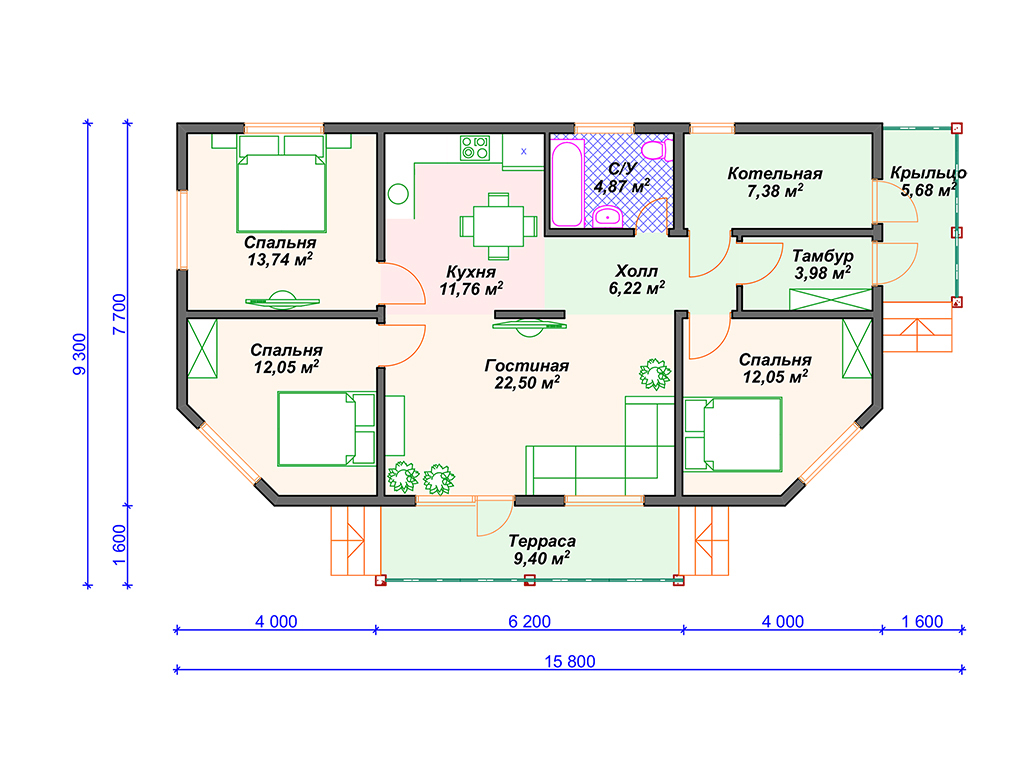 Рекомендуемая планировка каркасного дома «Адмирал»