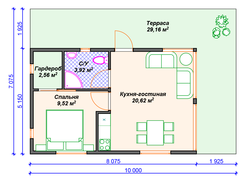 Рекомендуемая планировка дачного дома «Тулон»