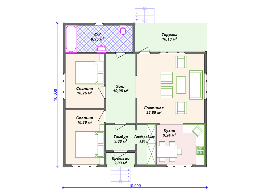 Рекомендуемая планировка каркасного дома «Флагман»