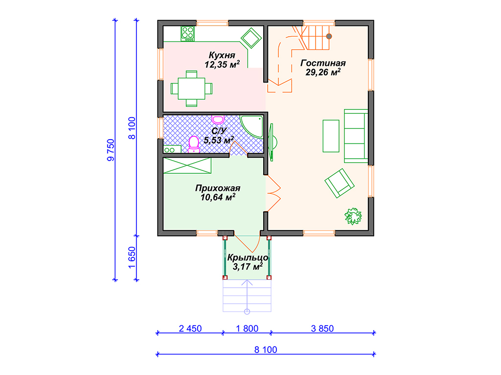 Рекомендуемая планировка каркасного дома «Сириус»