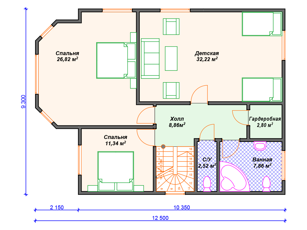 Рекомендуемая планировка каркасного дома «Престиж»
