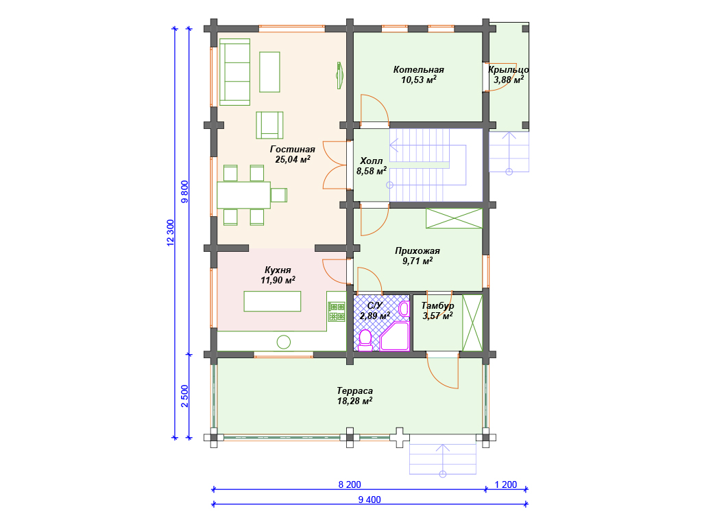 Рекомендуемая планировка дома из бруса «Легион»