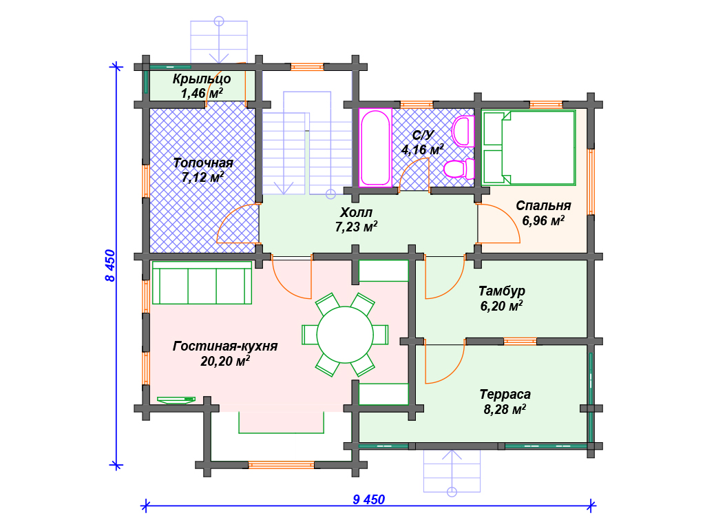Рекомендуемая планировка дома из бруса «Венеция»
