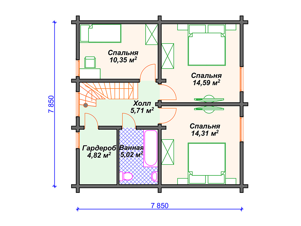 Рекомендуемая планировка дома из бруса «Оникс»