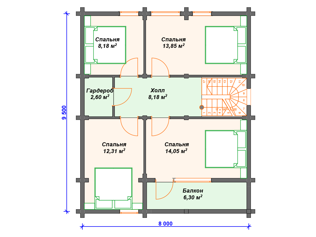Рекомендуемая планировка дома из бруса «Империя»