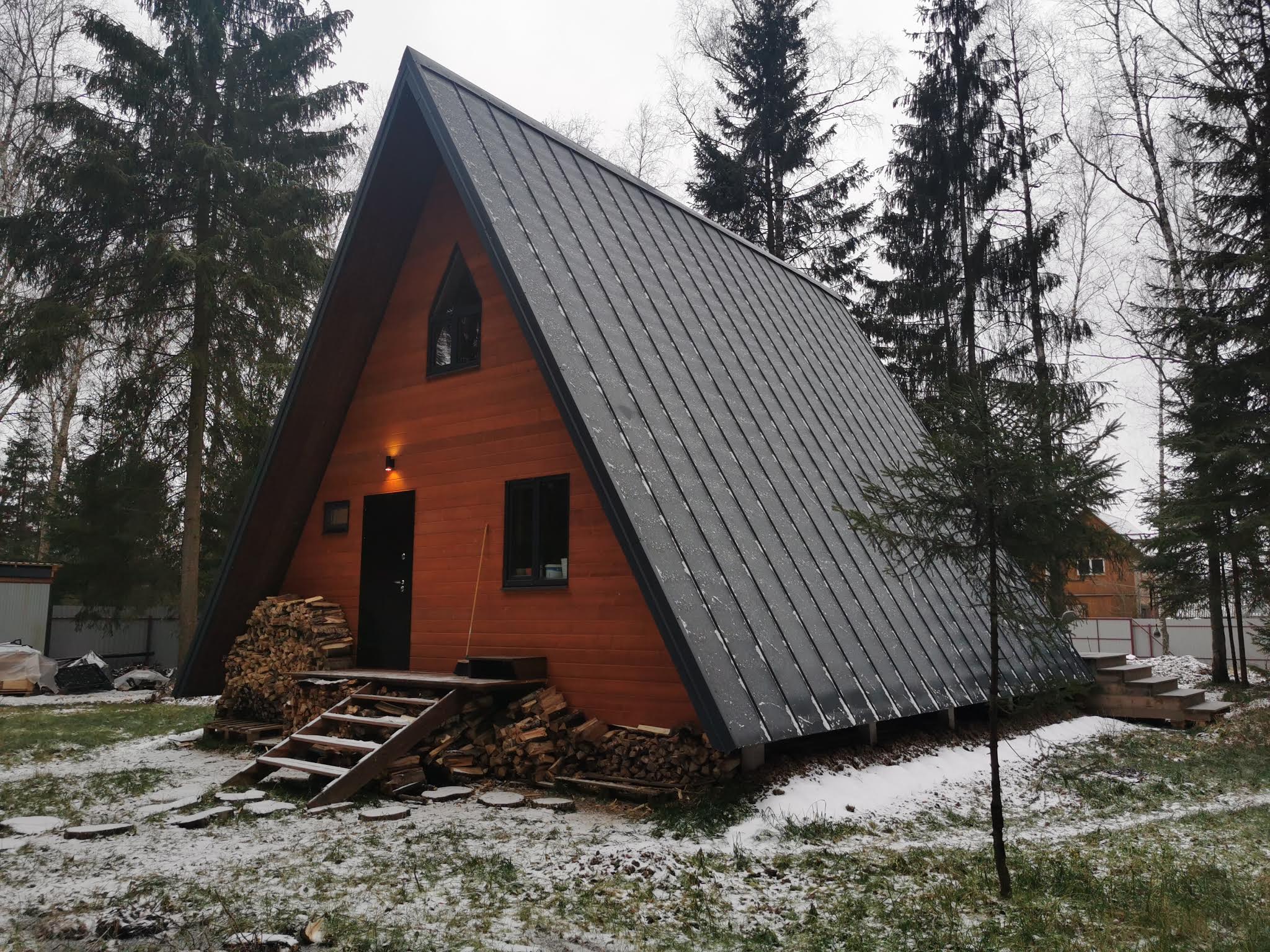 Портфолио компании ООО «Фанза» | Каркасный дом A-Frame 6х6 метров | 1 этаж